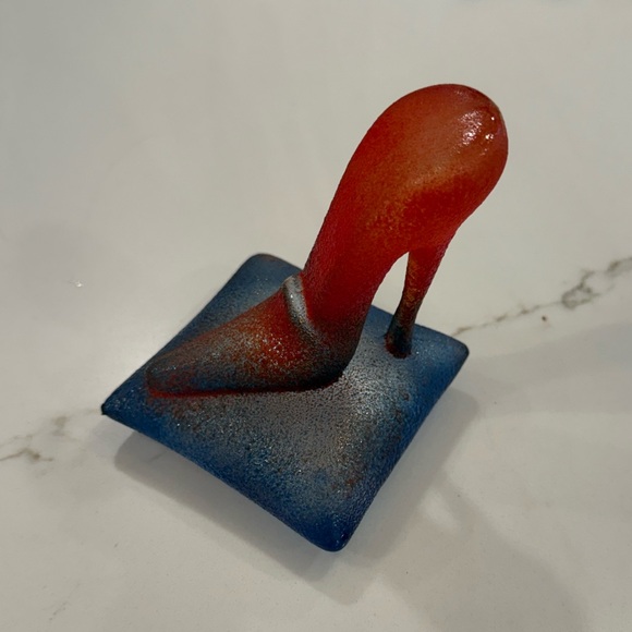 Kosta Boda Kjell Engman Shoe Art Glass Sculpture Red and Blue High Hee